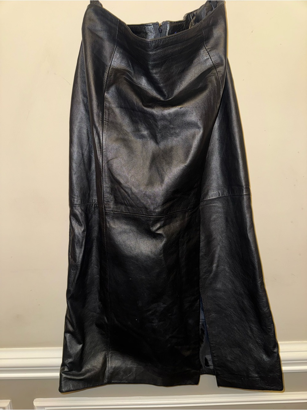 Wilson Black Leather Maxi Skirt with Subtle Front Slit 100% leather
